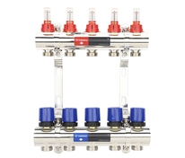 Коллектор 5 вых  нерж.  с расходомерами и регулирующими клапанами