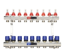 Коллектор 9 вых  нерж.  с расходомерами и регулирующими клапанами