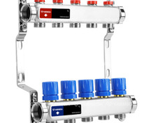 Коллектор 5 вых  нерж.  с регулирующими и балансировачными клапанами