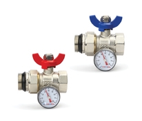 Комплект шаровых кранов 1"х1"  НР-ВР прямых , с термометром