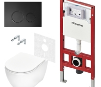 Комплект: застенный модуль, панель смыва TECEspring R, черная матовая, унитаз TECEspring R