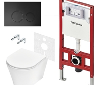 Комплект: застенный модуль, панель смыва TECEspring R, черная матовая, унитаз TECEspring K