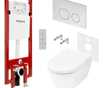 Комплект для установки подвесного унитаза: застенный модуль, панель смыва TECEspring, унитаз-биде TE