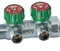 Коллектор Т/Р проходной (ВР-НР) 1"×3/4"EU с 2 отводами, хром c вставкой под плоское уплотнение