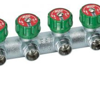 Коллектор Т/Р проходной (ВР-НР) 1"×3/4"EU с 4 отводами, хром c вставкой под плоское уплотнение