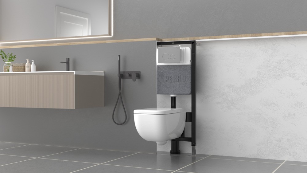 Комплект инсталляции с панелью смыва NOVA QUAD 001 с прямоугольными клавишами, хром глянцевый